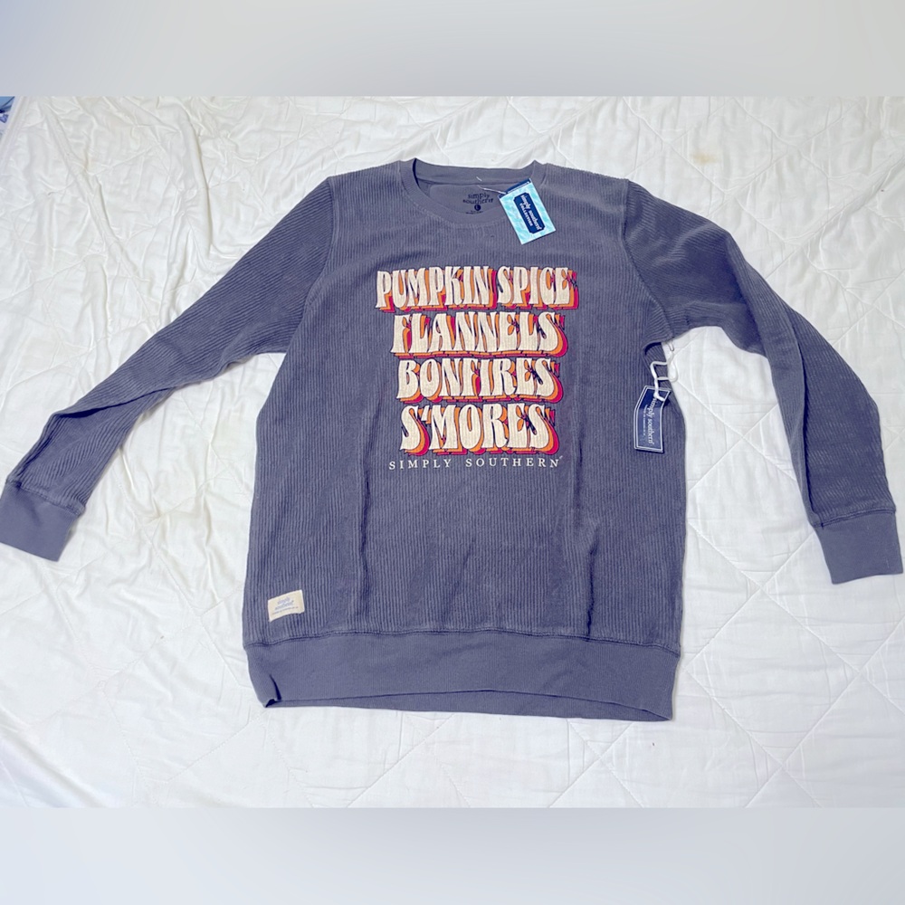 NWT Simply Southern PUMPKIN SPICE, FLANNELS, BONFIRES, SMORES Corded Sweatshirt